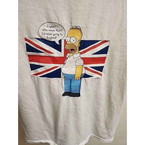 2005‎ The Simpsons Homer 'Who Needs English' Y2K White Graphic T-Shirt Medium - Picture 3 of 5